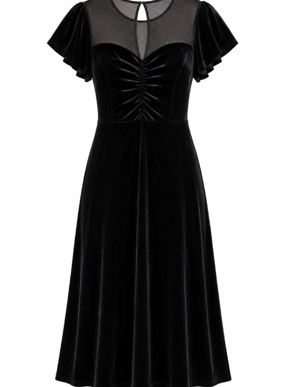 London Times Black Velvet Mesh-Yoke Dress Size 8 NWT Classic Evening Dress - Picture 5 of 6
